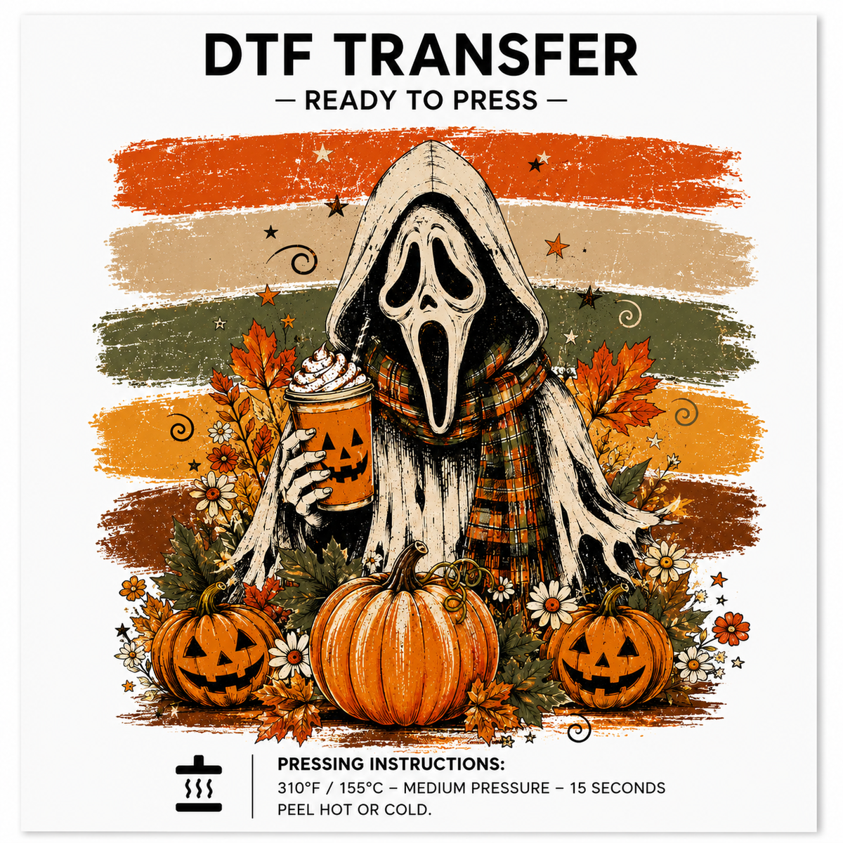 Fall Ghost Face Coffee DTF Transfer