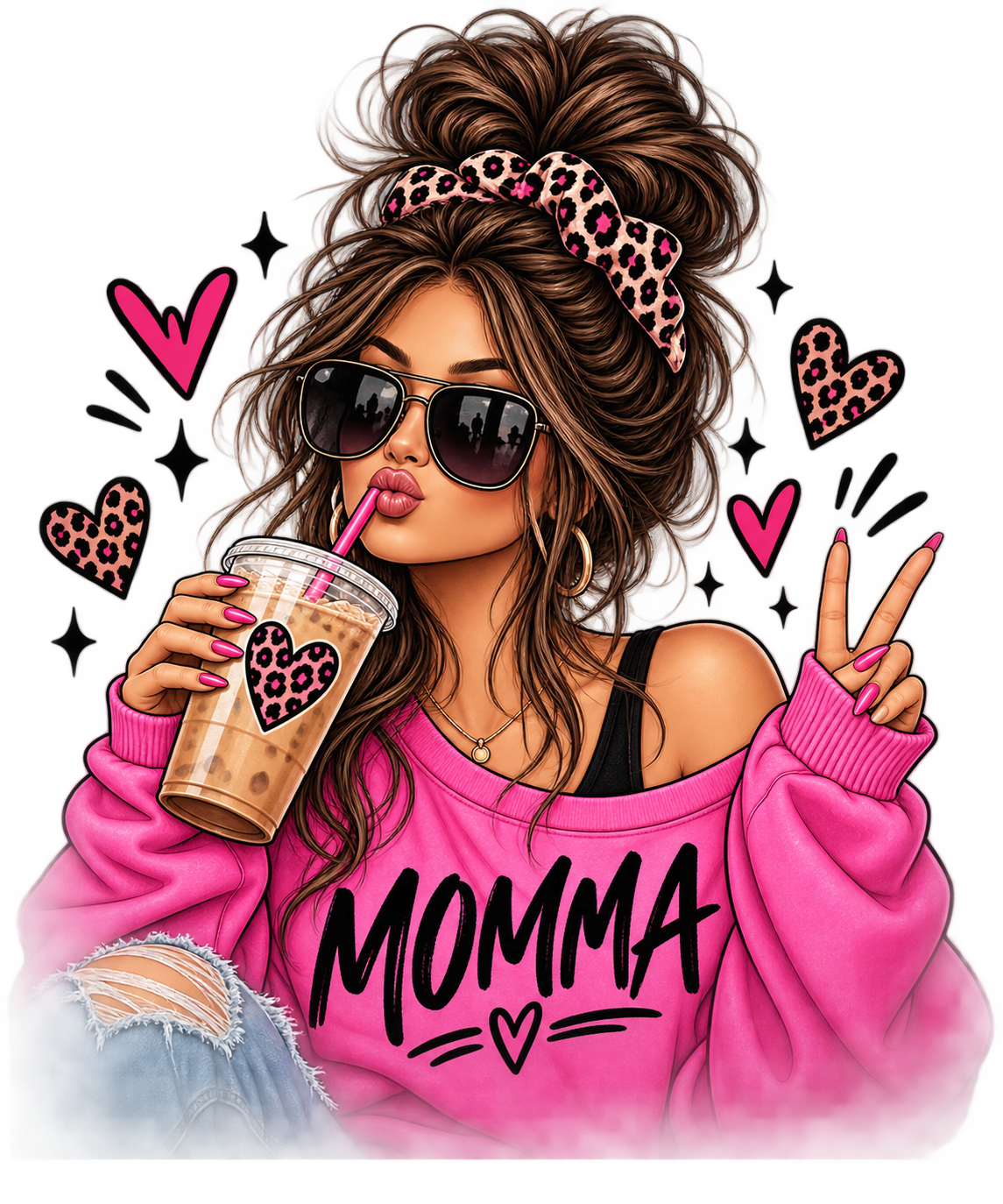 Cute Mama Coffee Transfer Brown Hair