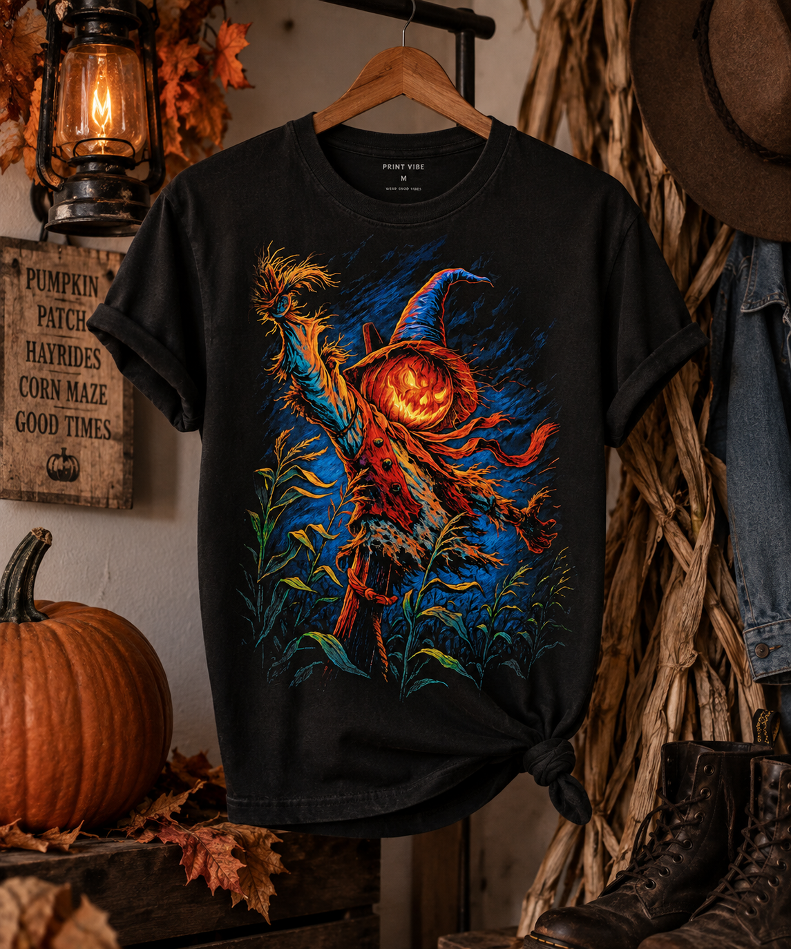 Scarecrow Halloween Shirt | Spooky Pumpkin Fall Graphic Tee