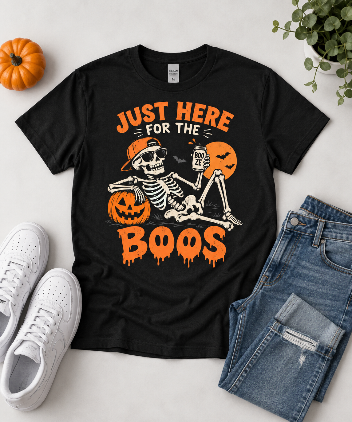 Funny Halloween Skeleton Shirt Just Here for the Boos Spooky Season Tee