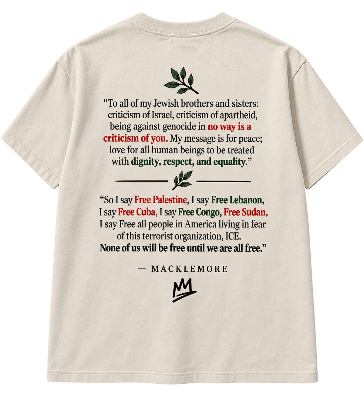 Macklemore Free Palestine Shirt | Unisex Palestine Graphic Tee | Cream Vintage-Style Statement Shirt