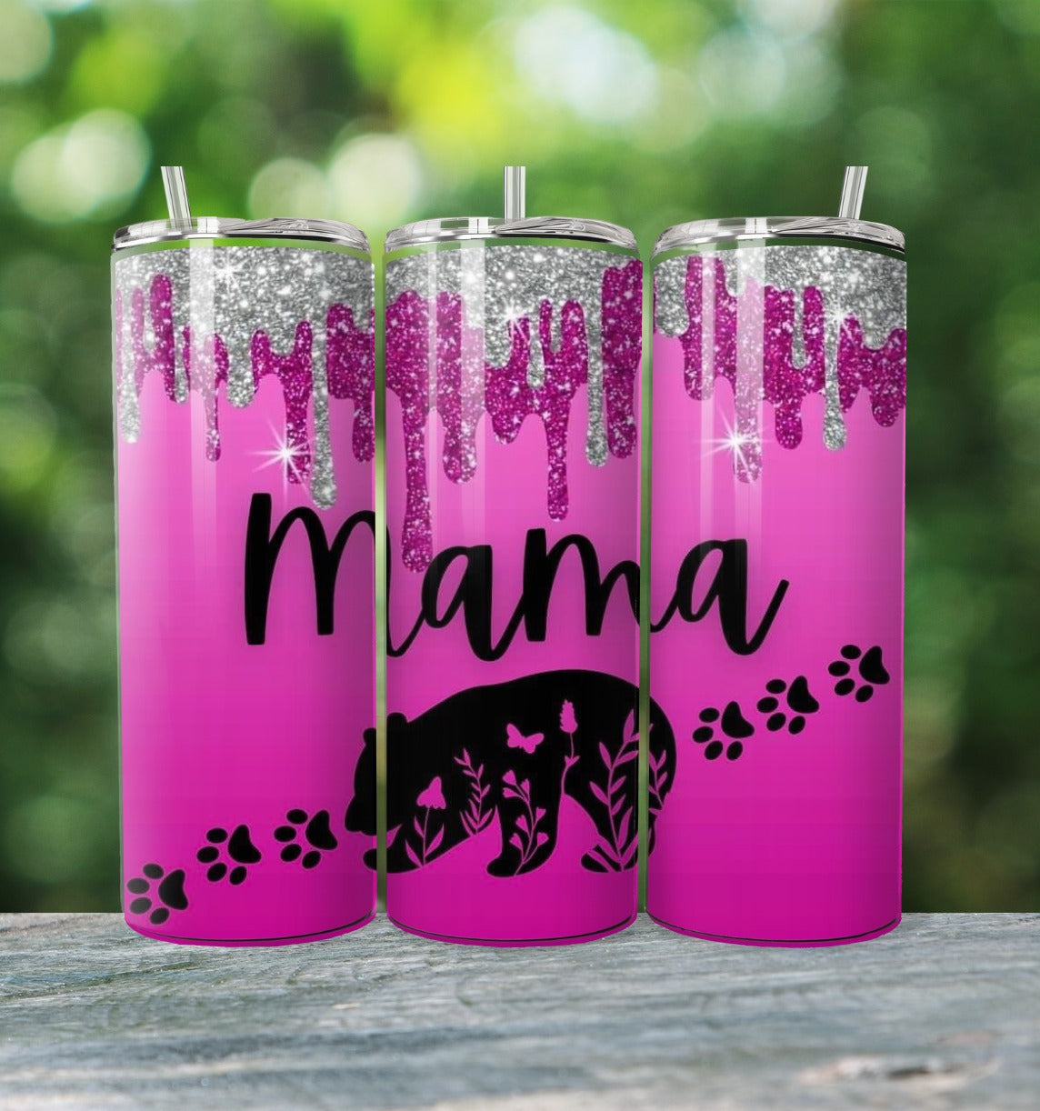 Mama Bear Pink 20 oz Stainless Steel Skinny Tumbler