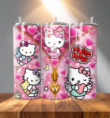 20 oz Straight Tumbler Transfer Kawaii kitty Zipper 2