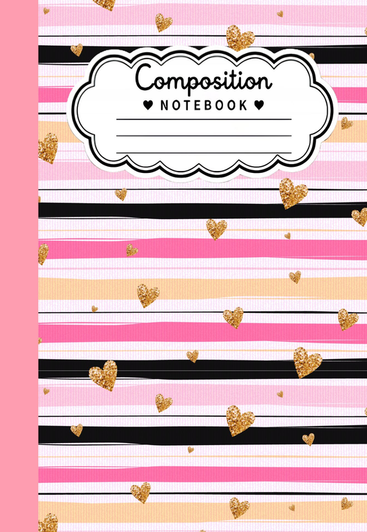 Cute Strips and Hearts Composition Notebook