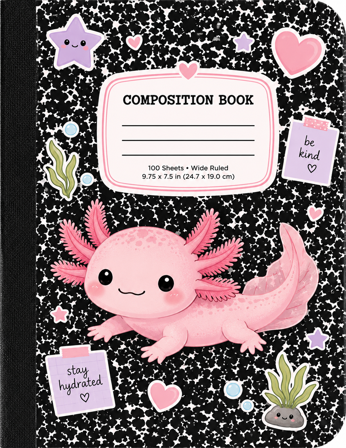 Cute Axolotl Black Composition Notebook