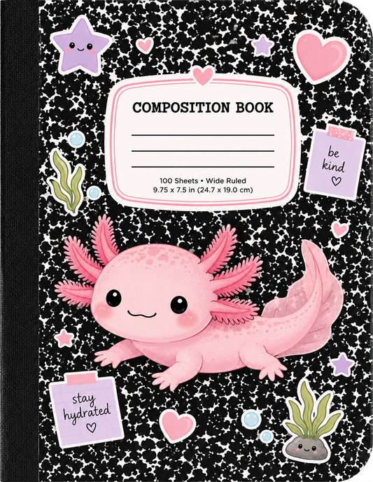 Cute Axolotl Black Composition Notebook