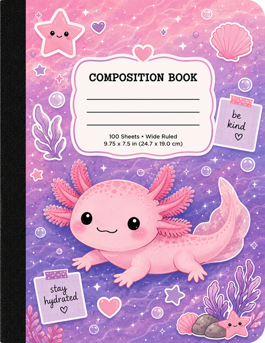 Cute Axolotl Pink Composition Notebook