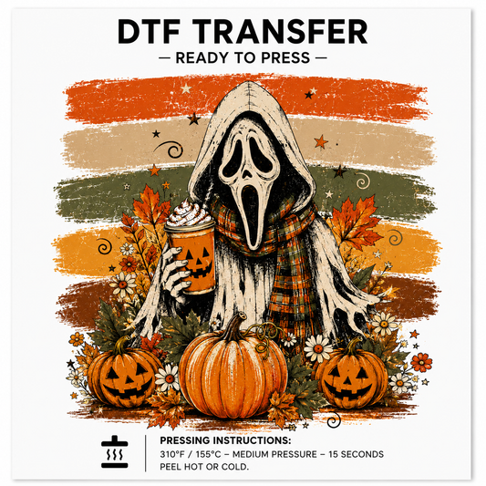 Fall Ghost Face Coffee DTF Transfer