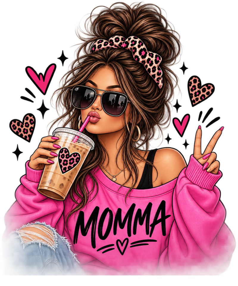 Cute Mama Coffee Transfer Brown Hair