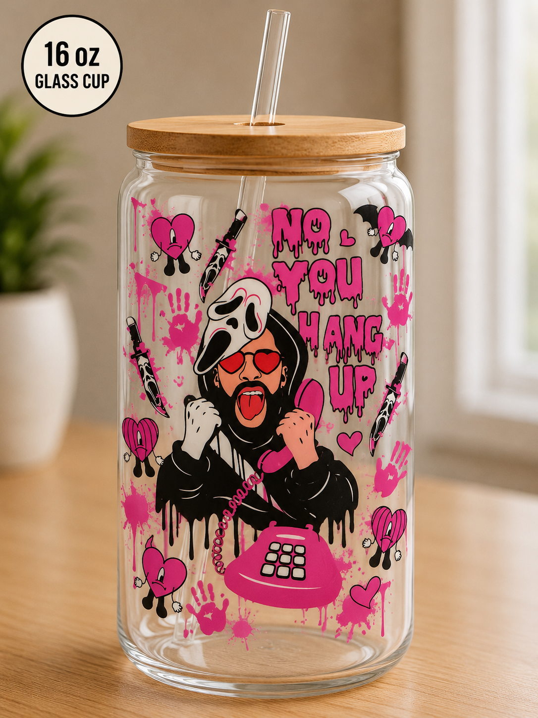 Bad Bunny Inspired Spooky 16 oz Glass Cup