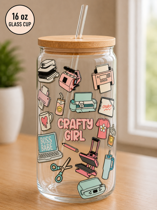 Crafty Girl 16 oz Glass Cup