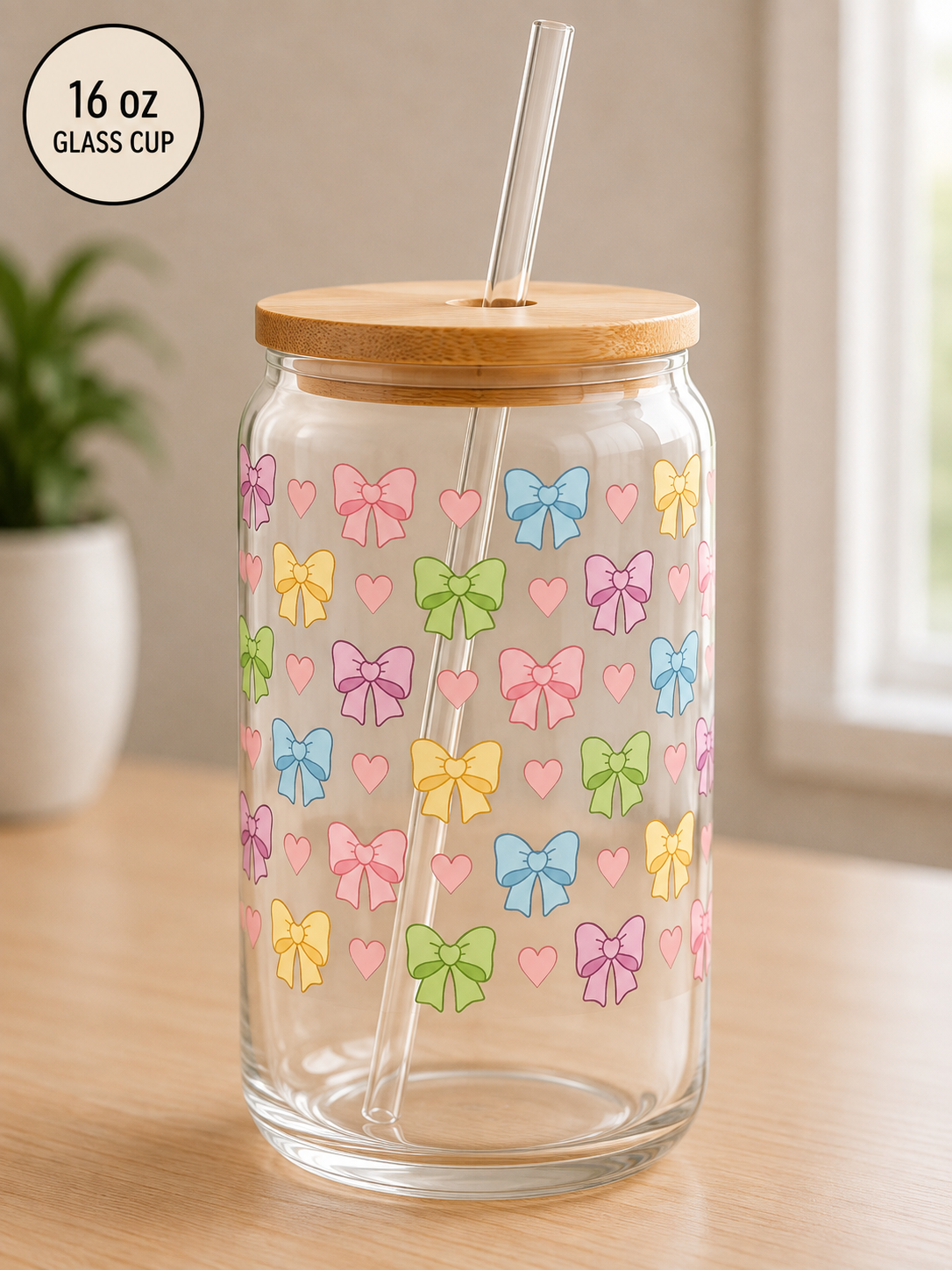 Cute Bows Inspired 16 oz Glass Can Cup