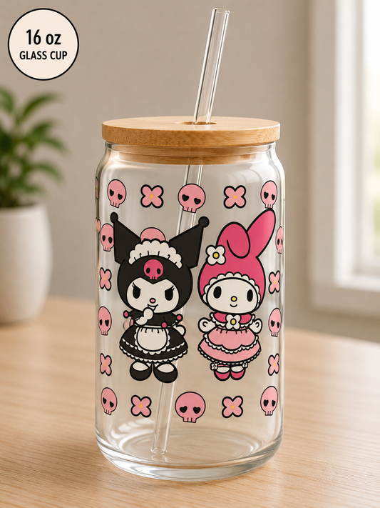 Kuromi Inspired 16 oz Glass Can Cup