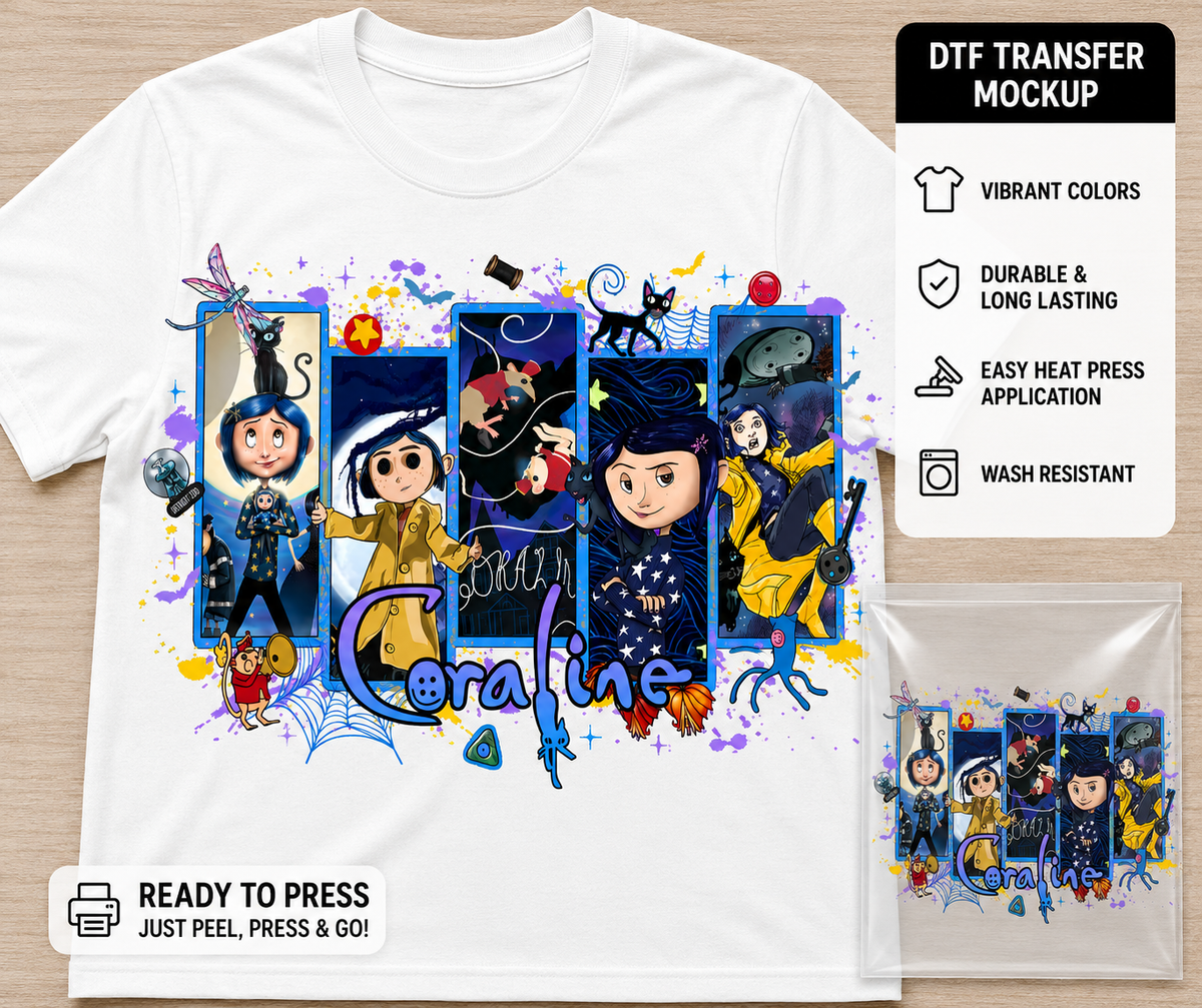 Coraline Squares DTF Transfer