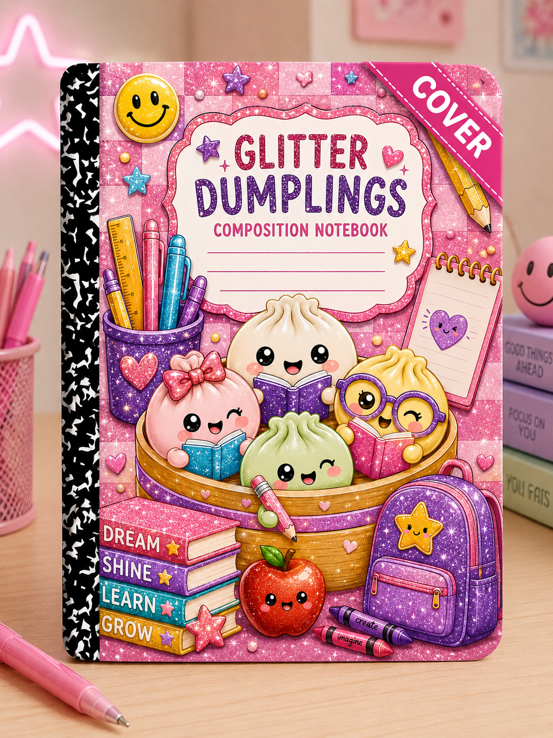 Glitter Dumpling Smiley Notebook Cover