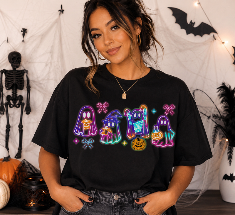 Neon Spooky Ghosts DTF Transfer