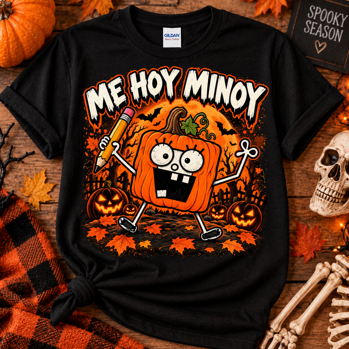 Funny Doodle Pumpkin T-Shirt | Me Hoy Minoy Halloween Shirt | Spooky Fall Graphic Tee