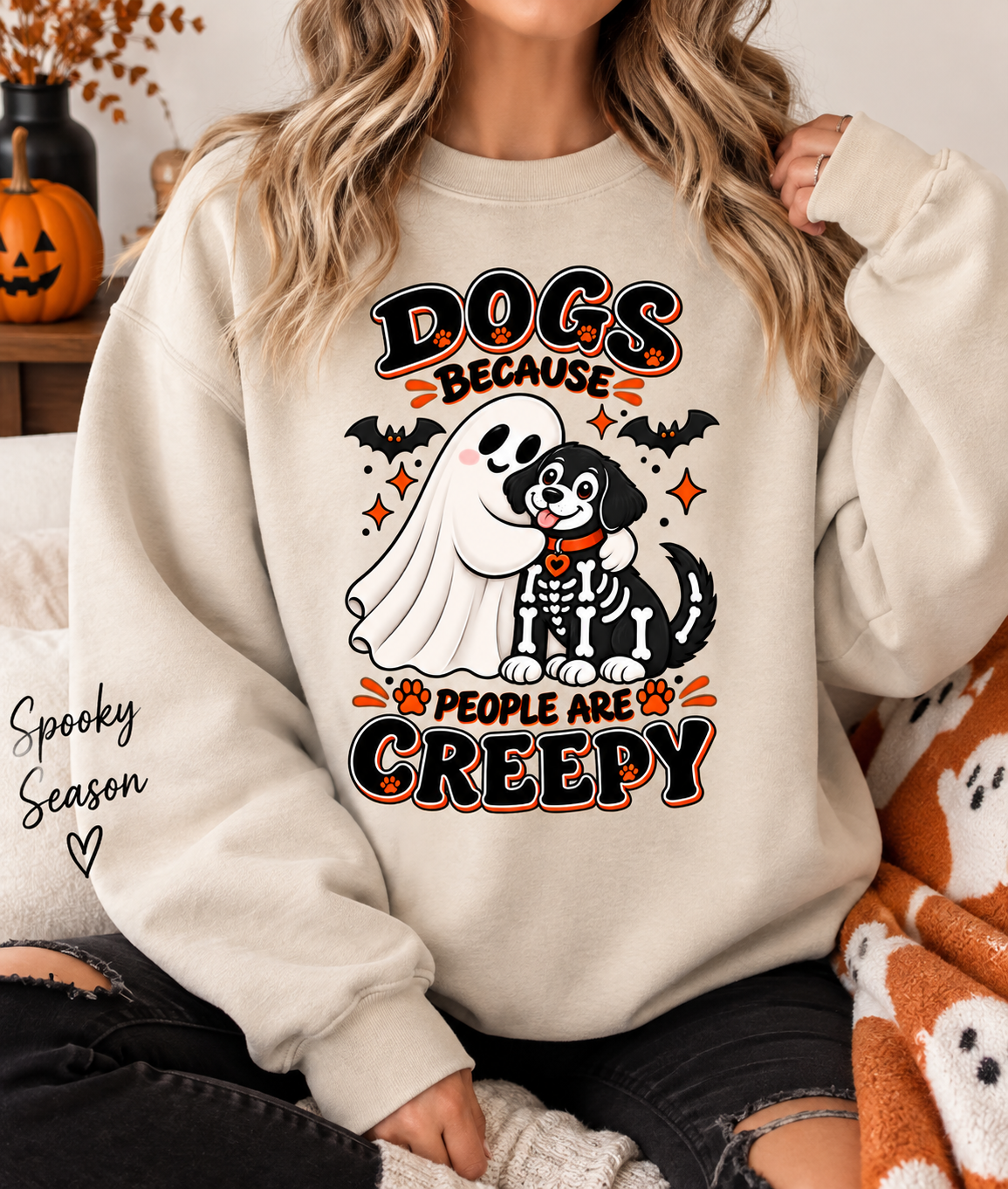 Dogs Because People Are Creepy Halloween Crewneck Sweatshirt