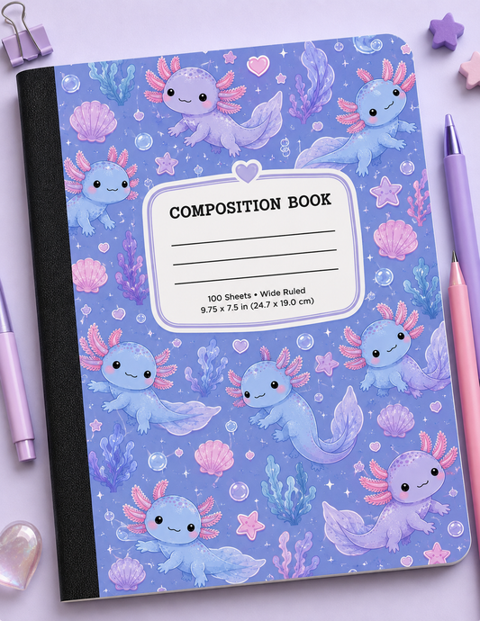 Cute Axolotl Seamless Composition Notebook