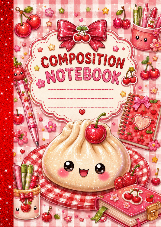 Glitter Dumpling Cherry Inspired Composition Notebook