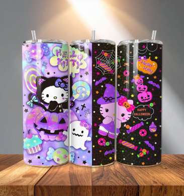 20 oz Straight Tumbler Transfer Kawaii kitty Halloween