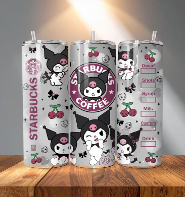 20 oz Straight Tumbler Transfer Kawaii grey Coffee Character